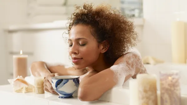 African woman in bubble bath