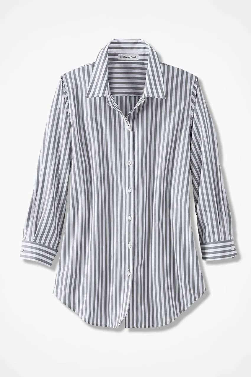 Legacy Stripe Three-Quarter Sleeve No-Iron Shirt