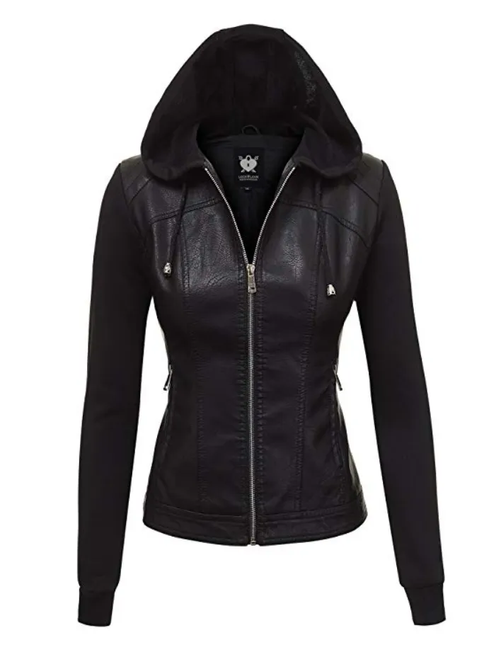 leather jacket with a hood amazon