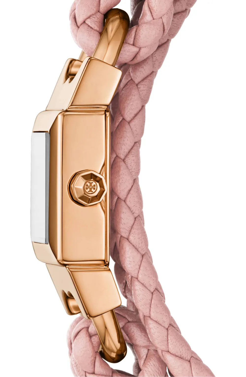 Tory Burch Gemini Link Square Leather Strap Watch
