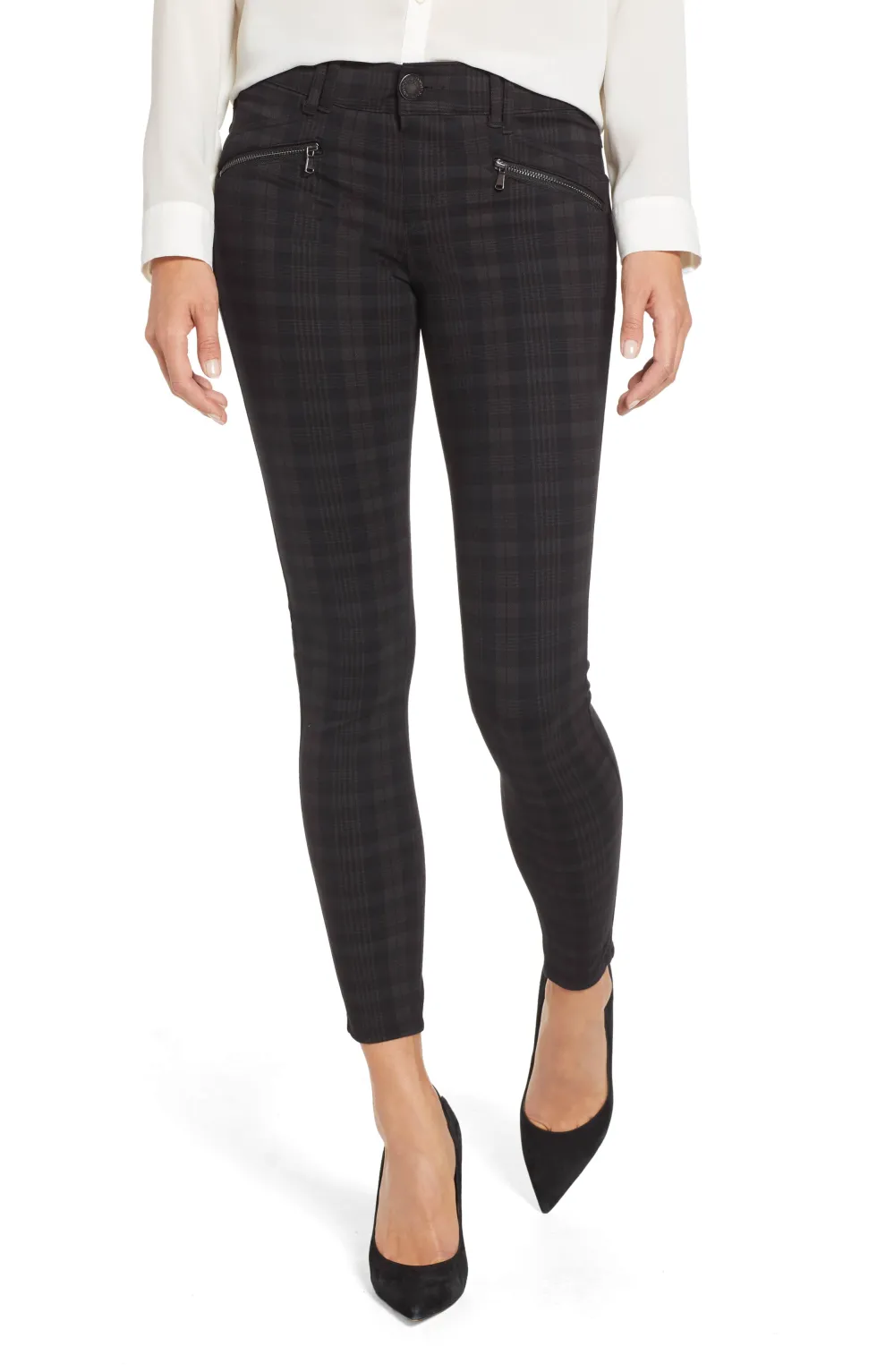 black brown plaid ponte pants