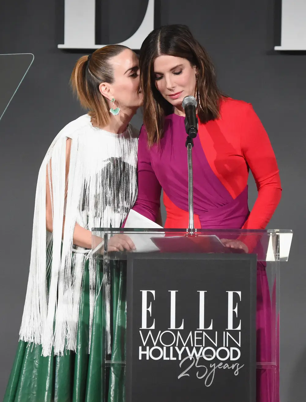 Sarah Paulson and Sandra Bullock speak onstage