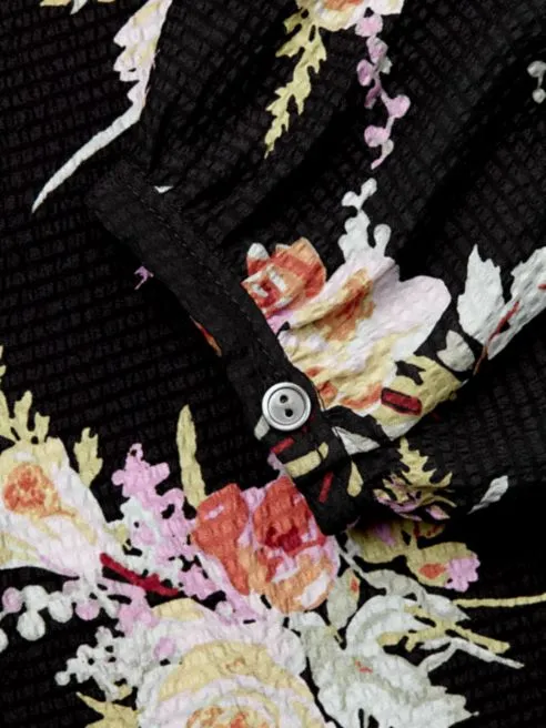 dark floral print blouse close up saks