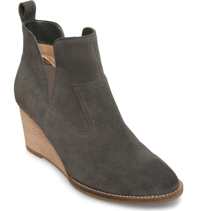 dark grey suede wedge booties