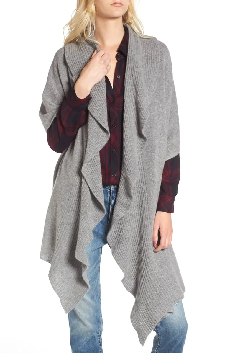 gray cashmere ruffle wrap