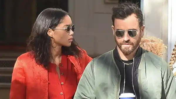 justin theroux spotted out with laura harrier following split from jennifer aniston