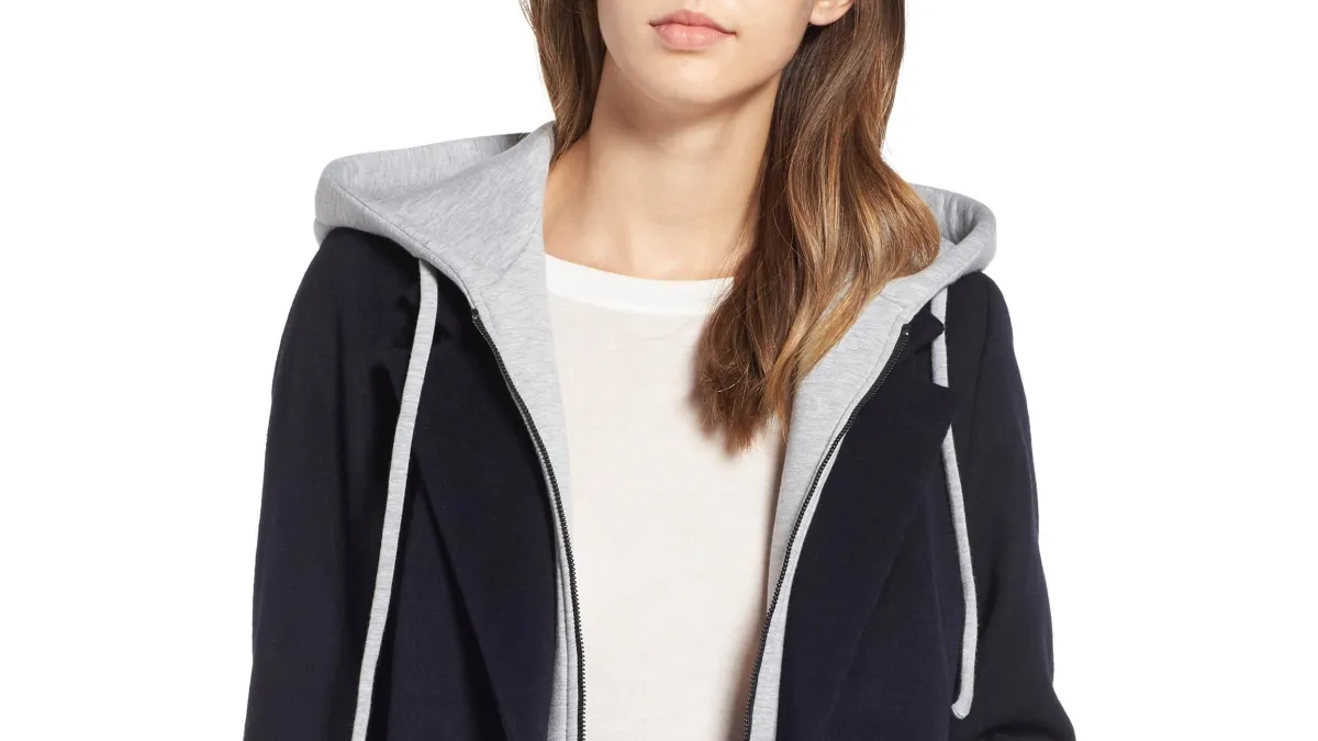 rachel roy trench coat hoodie inset