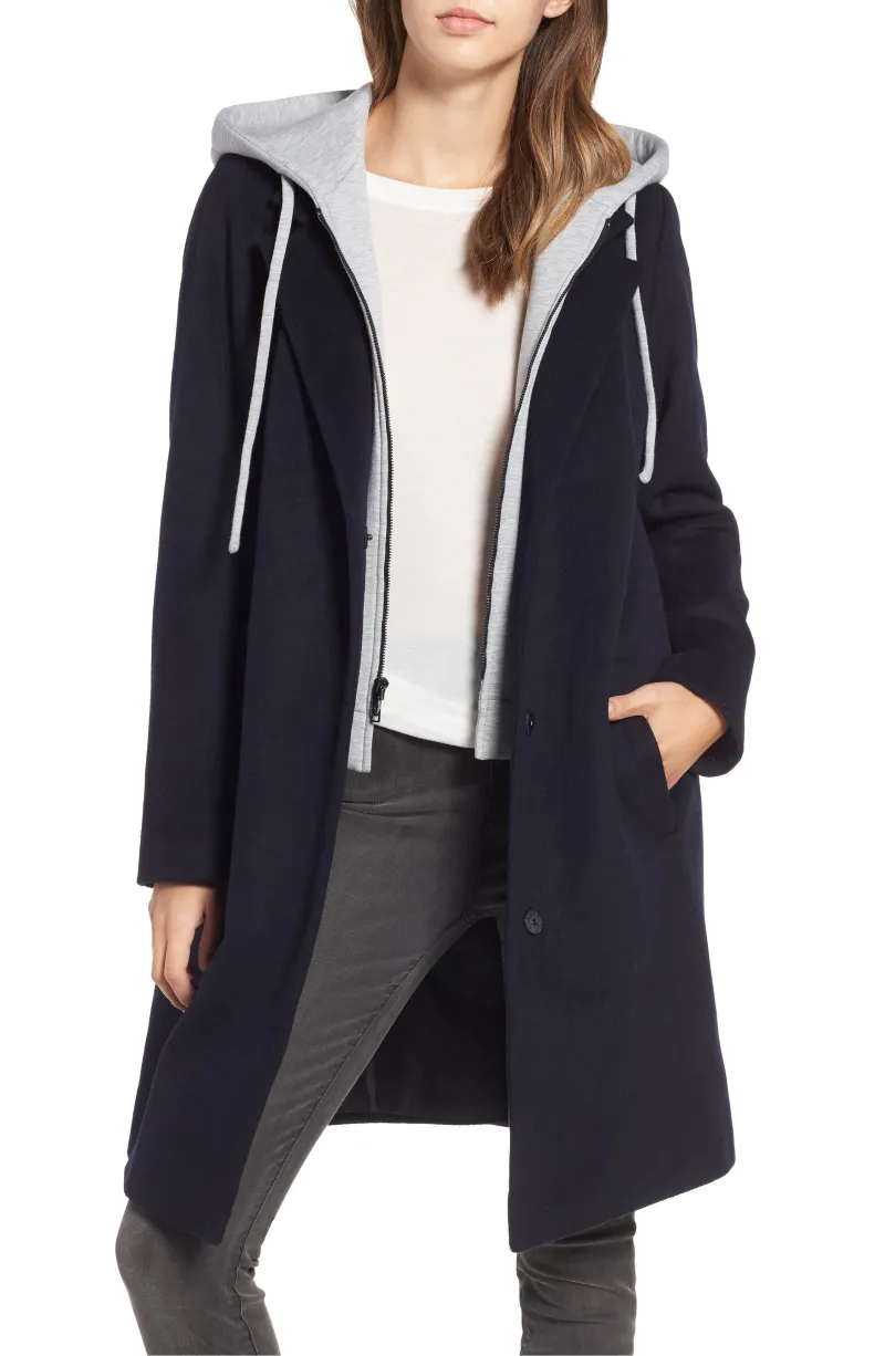 rachel roy trench coat hoodie inset