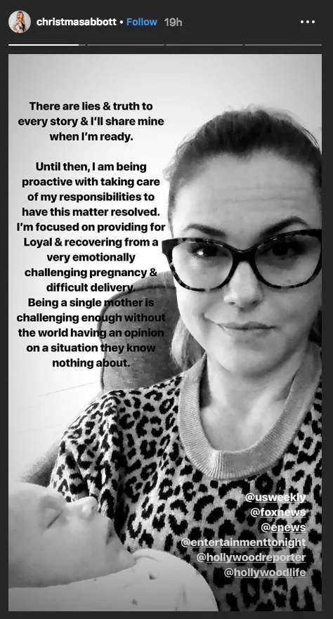 Christmas Abbott Shares Cryptic Message Instagram Story