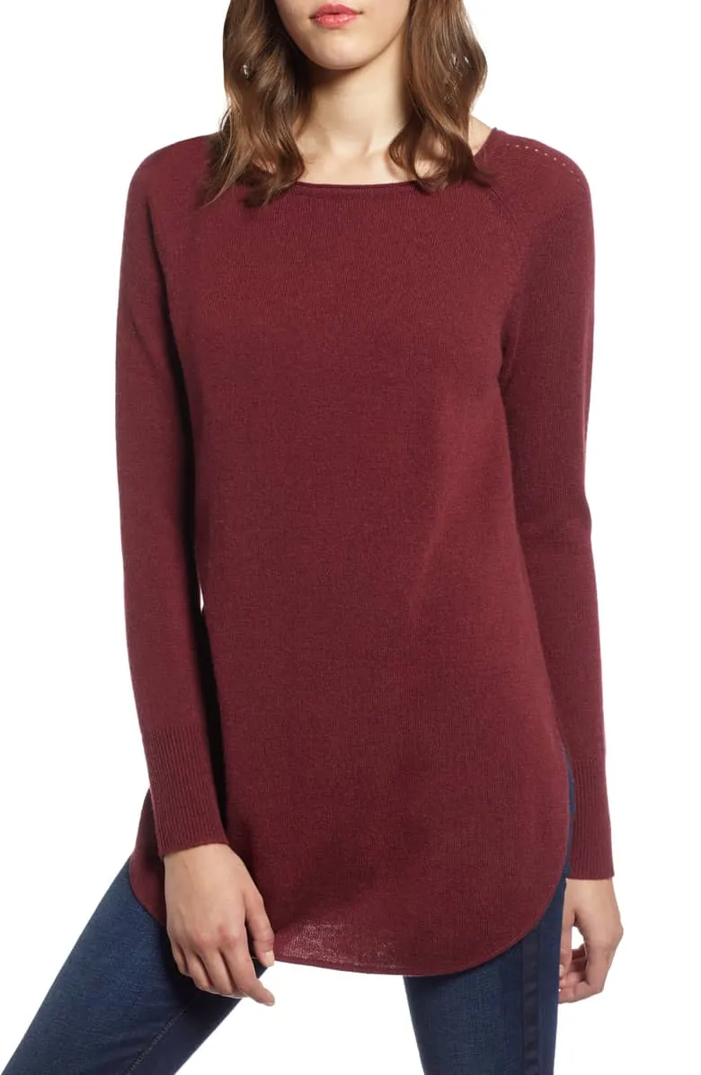 Halogen Shirttail Wool & Cashmere Boatneck Tunic