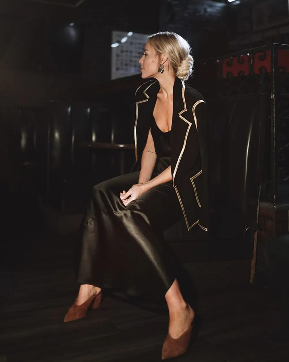 Happily Grey x AQUA Metallic Leather-Trimmed Suede Blazer