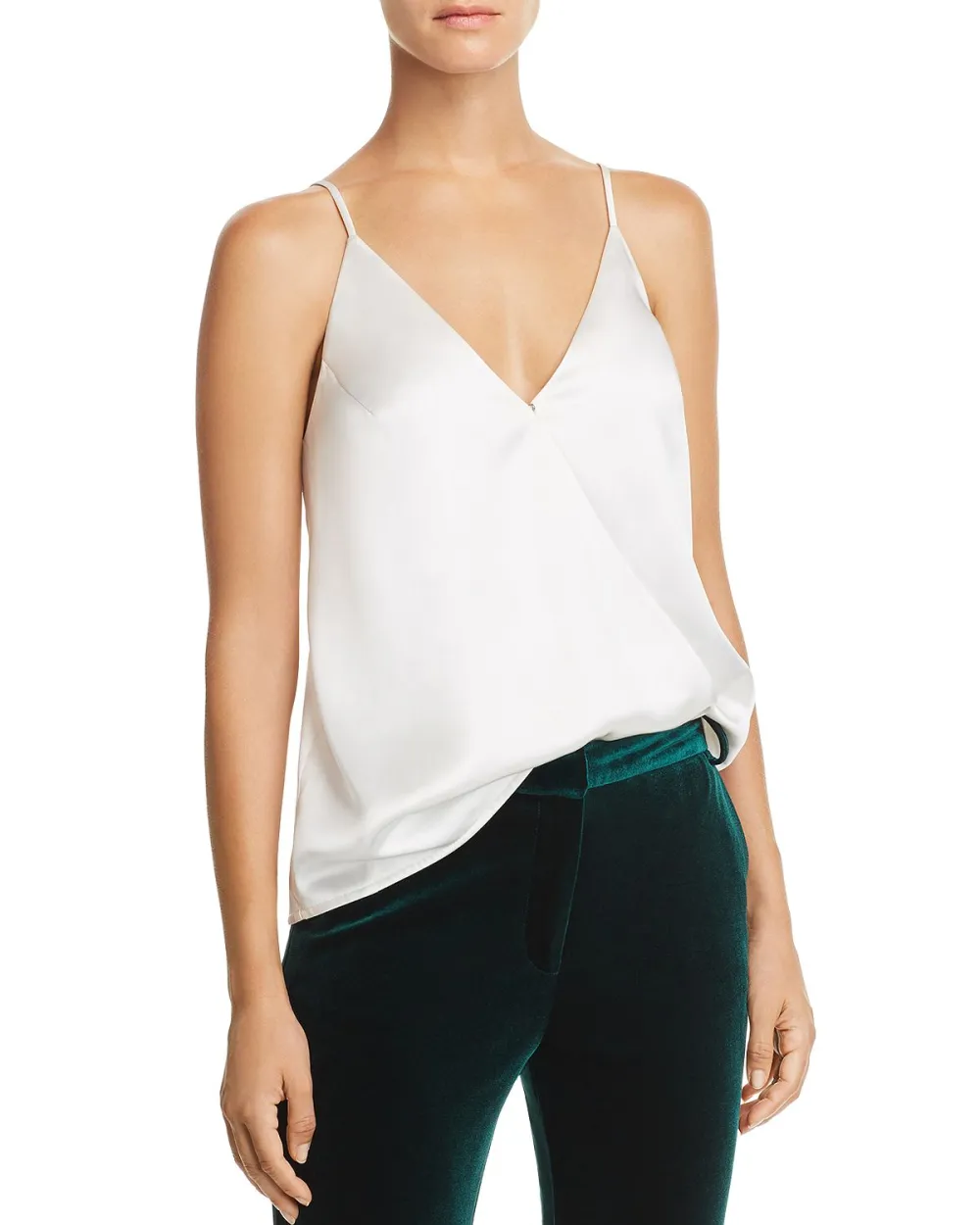 Happily Grey x AQUA Satin Faux-Wrap Camisole