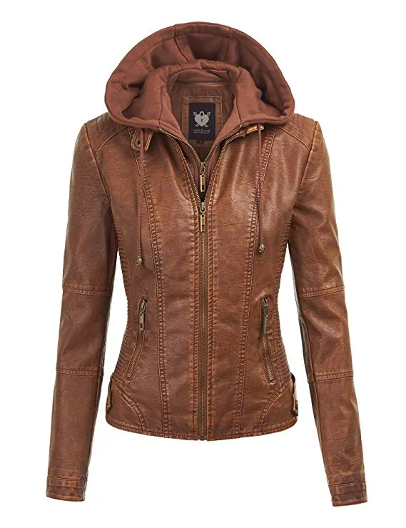 Lock and Love LL Women&rsquo;s Hooded Faux Leather