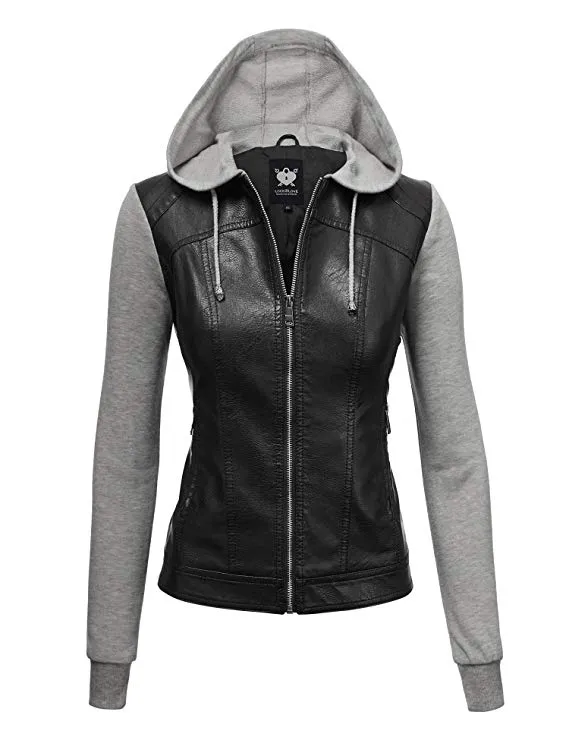 Lock and Love LL Women&rsquo;s Hooded Faux Leather