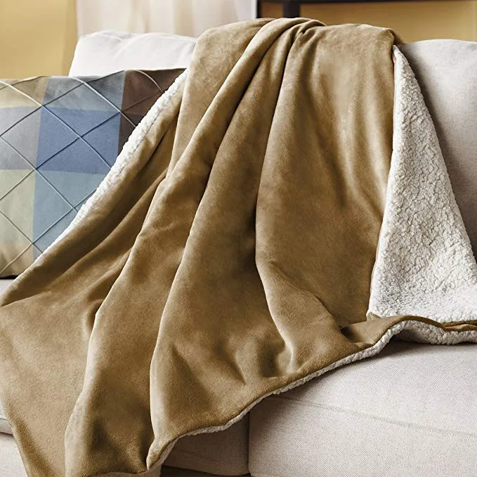 Sunbeam Reversible Sherpa:RoyalMink Heated Throw Blanket