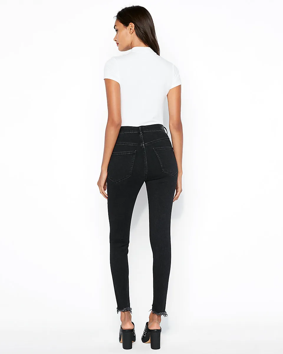 Super High Waisted Washed Black Denim Perfect Ankle Leggings