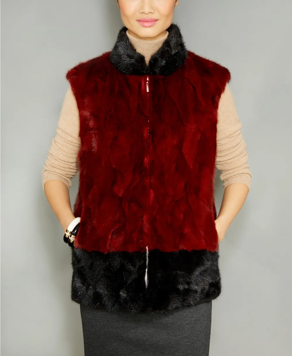 The Fur Vault Colorblocked Mink Fur Vest