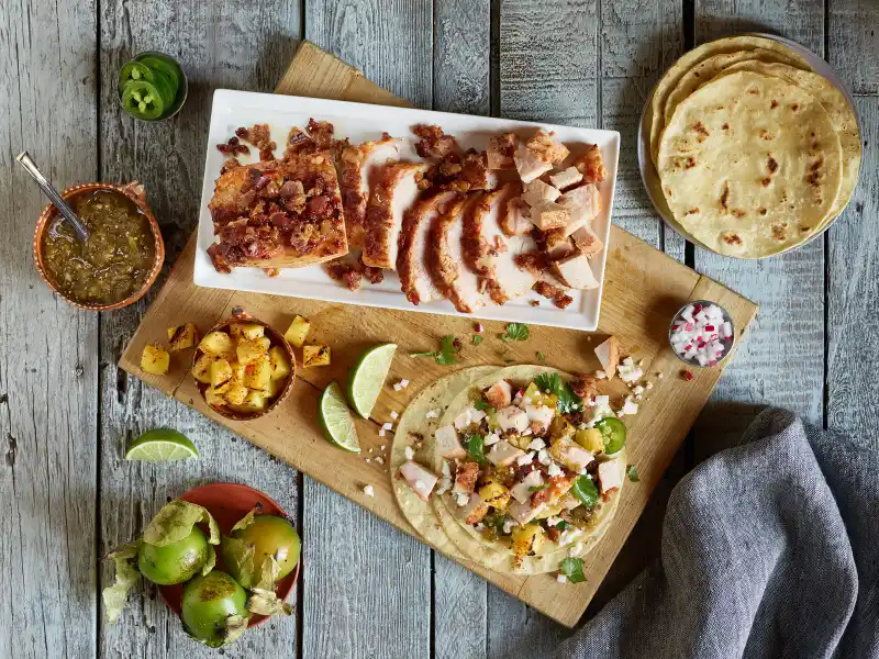 Tomatillo, Pineapple & Bacon Marinated Pork Tacos