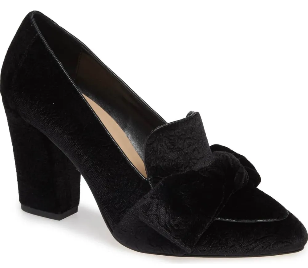 black velvet pumps bow top
