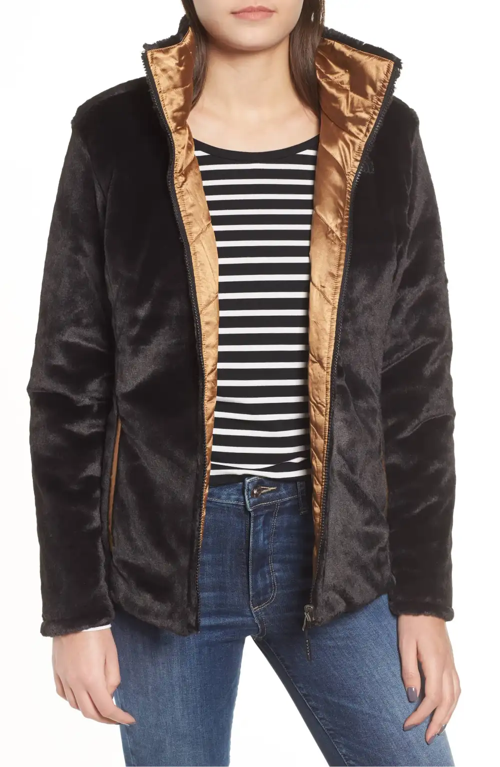 copper and black fleece jacket northface