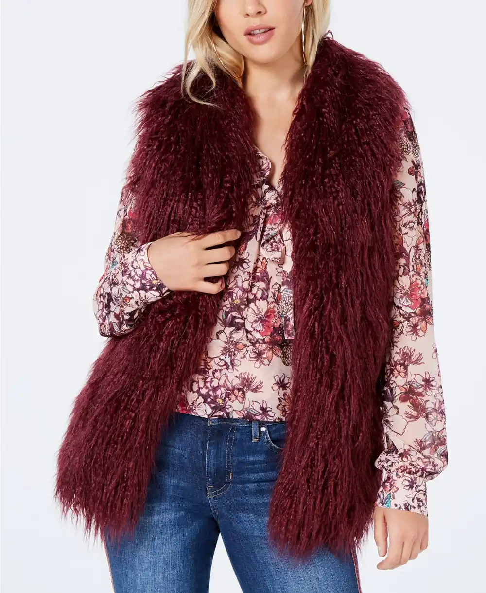 guess jacquee sleeveless faux fur vest