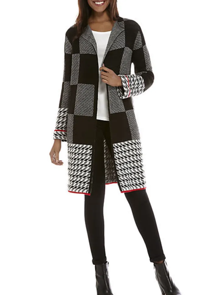houndstooth print long cardigan