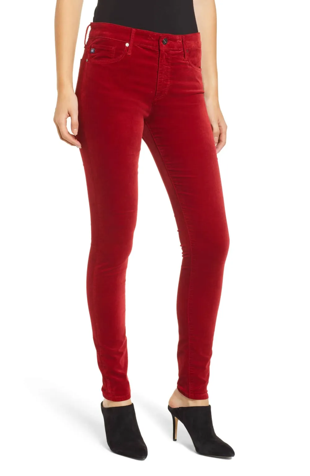 red velvet skinny pants