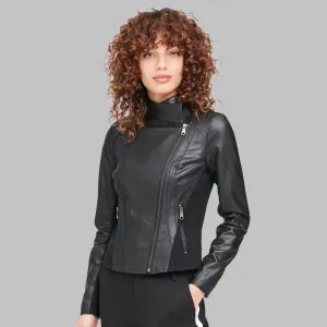 stretchy faux leather jacket
