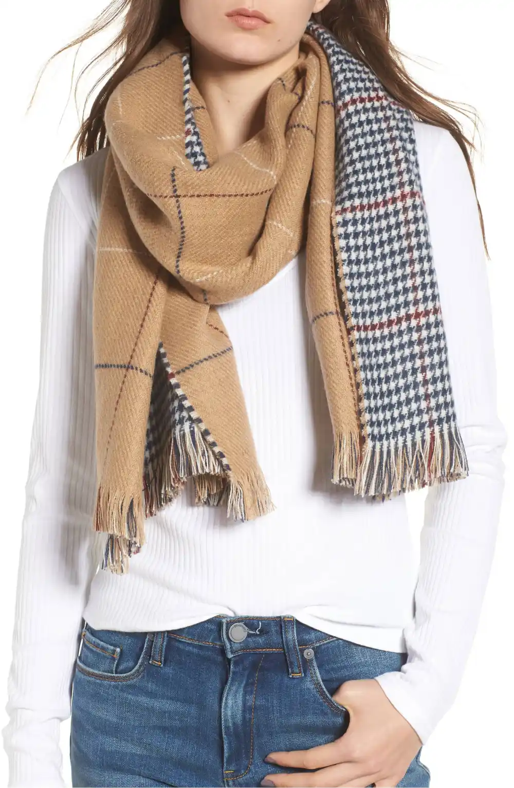 BP. Reversible Houndstooth & Grid Scarf