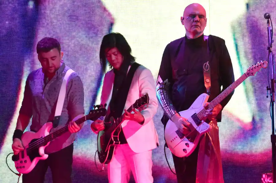 James Iha (C) and Billy Corgan (R) of The Smashing Pumpkins