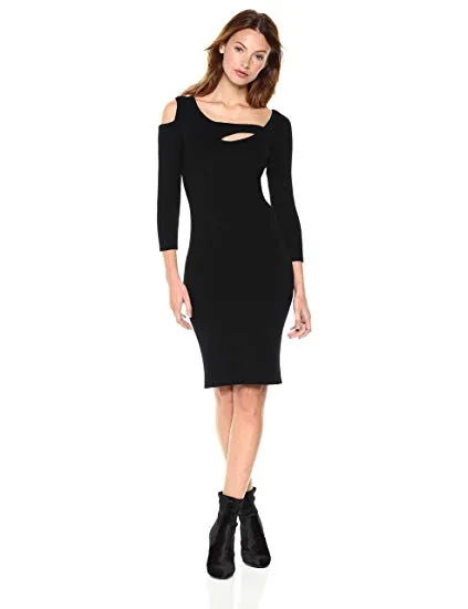 Cable Stitch Women's 3:4 Sleeve Cutout Sweater Dress
