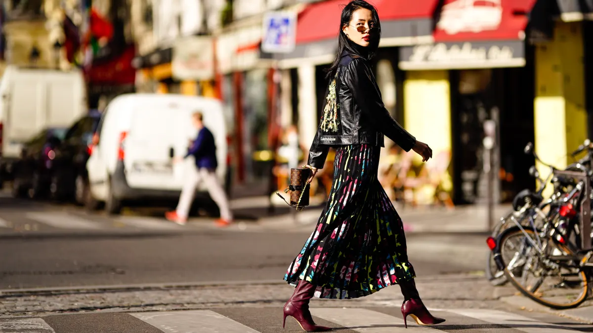 woman in leather jacket