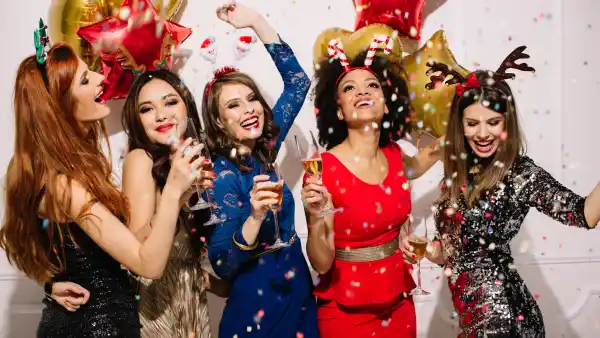 women at a holiday party