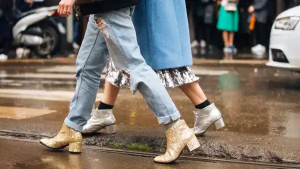 gold ankle booties with glitter