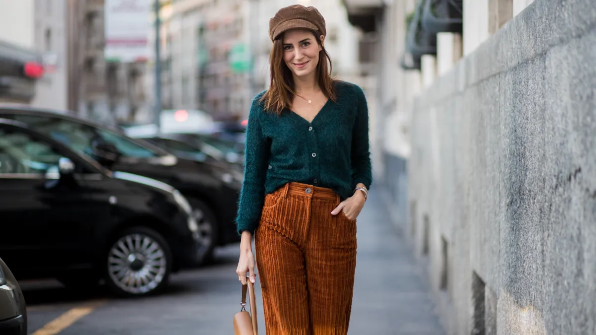 woman in corduroy pants