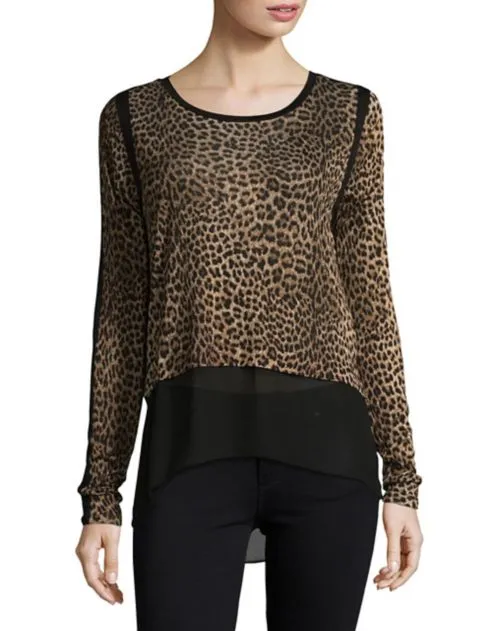 MICHAEL Michael Kors Leopard Print Long-Sleeve Top