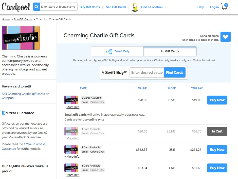 charming charlie gift card cardpool