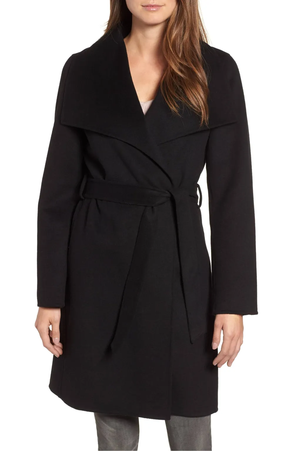 Tahari Ellie Double Face Wool Blend Wrap Coat