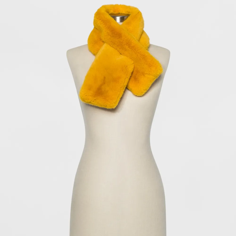 Women's Mini Faux Fur Pull Through Scarf - A New Day