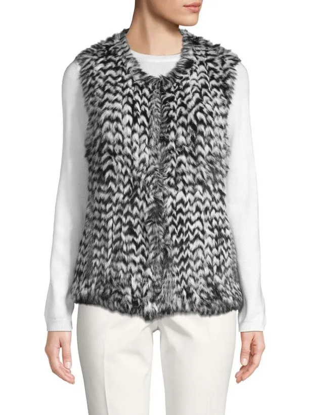 adrienne landau dyed rabbit fur chevron vest