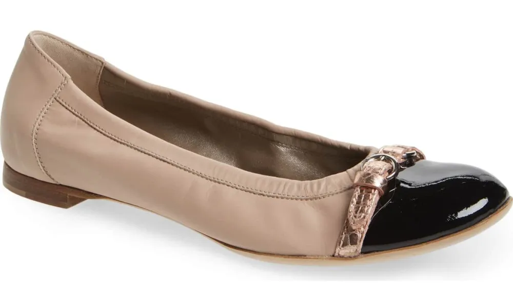 cap toe taupe black flat ballet