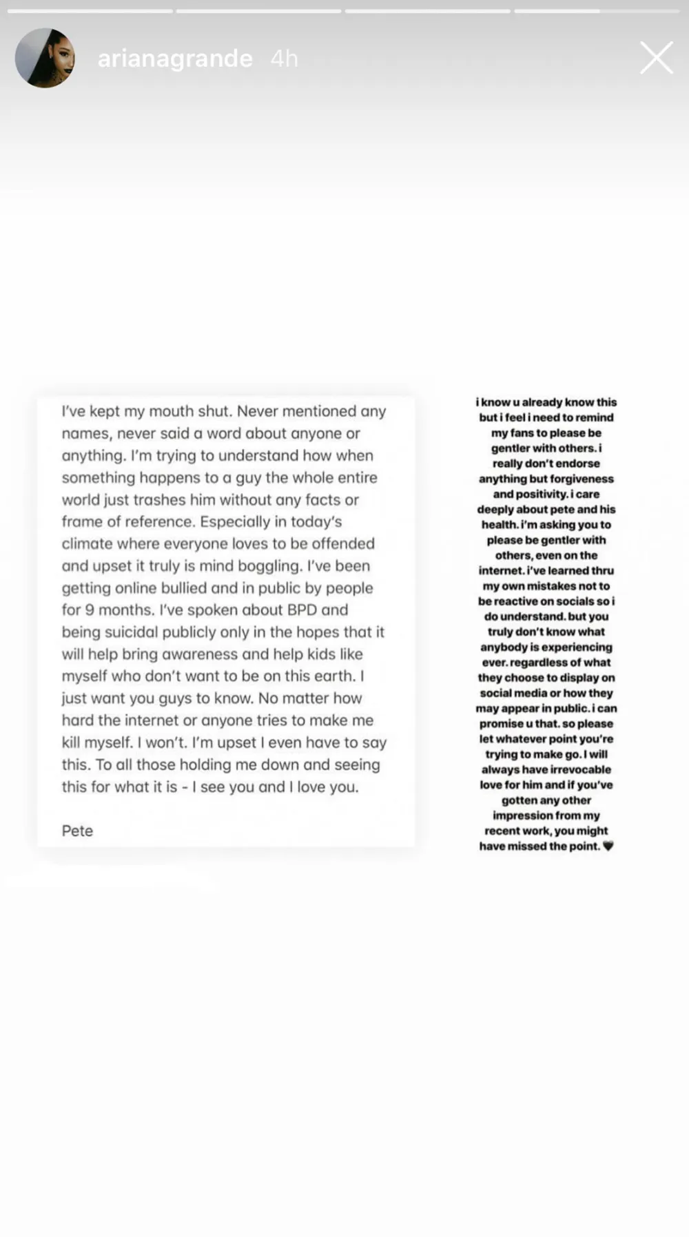 Ariana Grande's Instagram Story