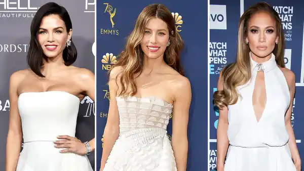 Jenna Dewan, Jessica Biel, and Jennifer Lopez red carpet white