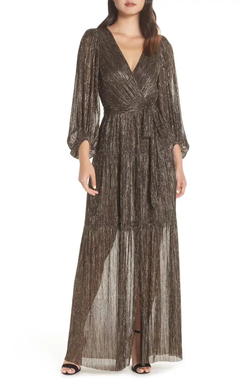 metallic wrap dress