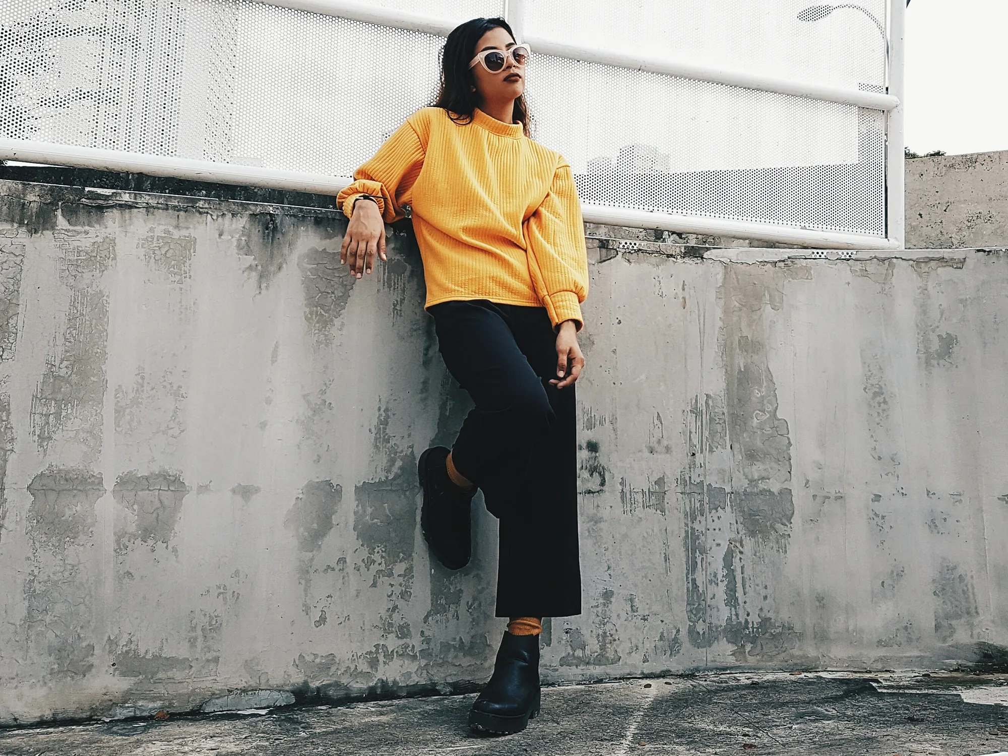 Full Length Of Woman In Yellow Sweater