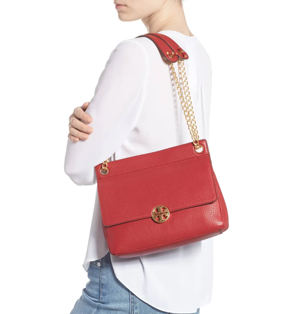 tory burch shoulder flap bag in red