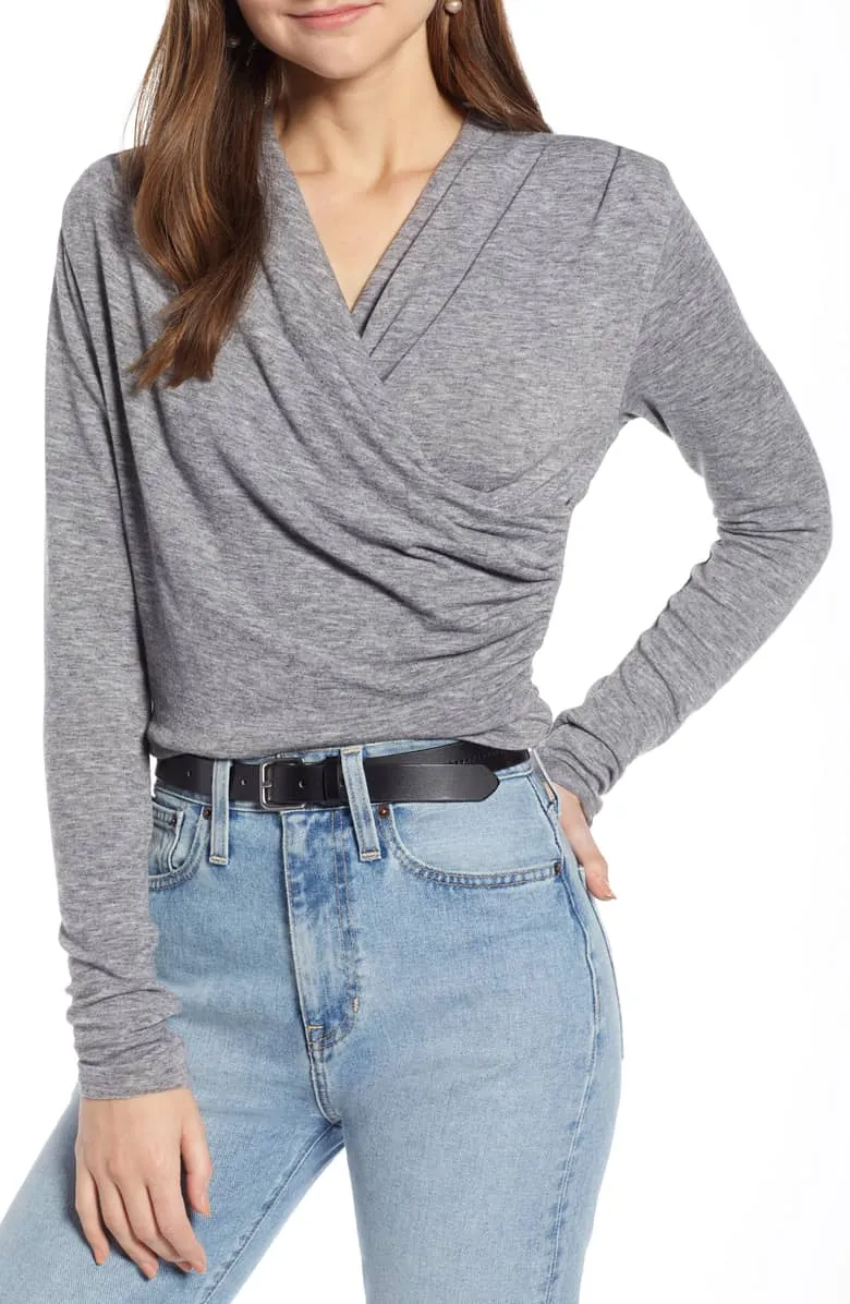 wrap front grey top
