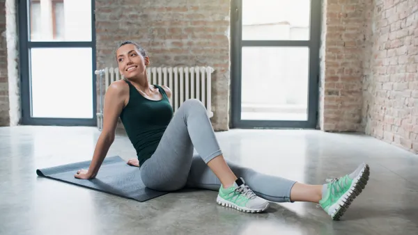 woman in gray leggings