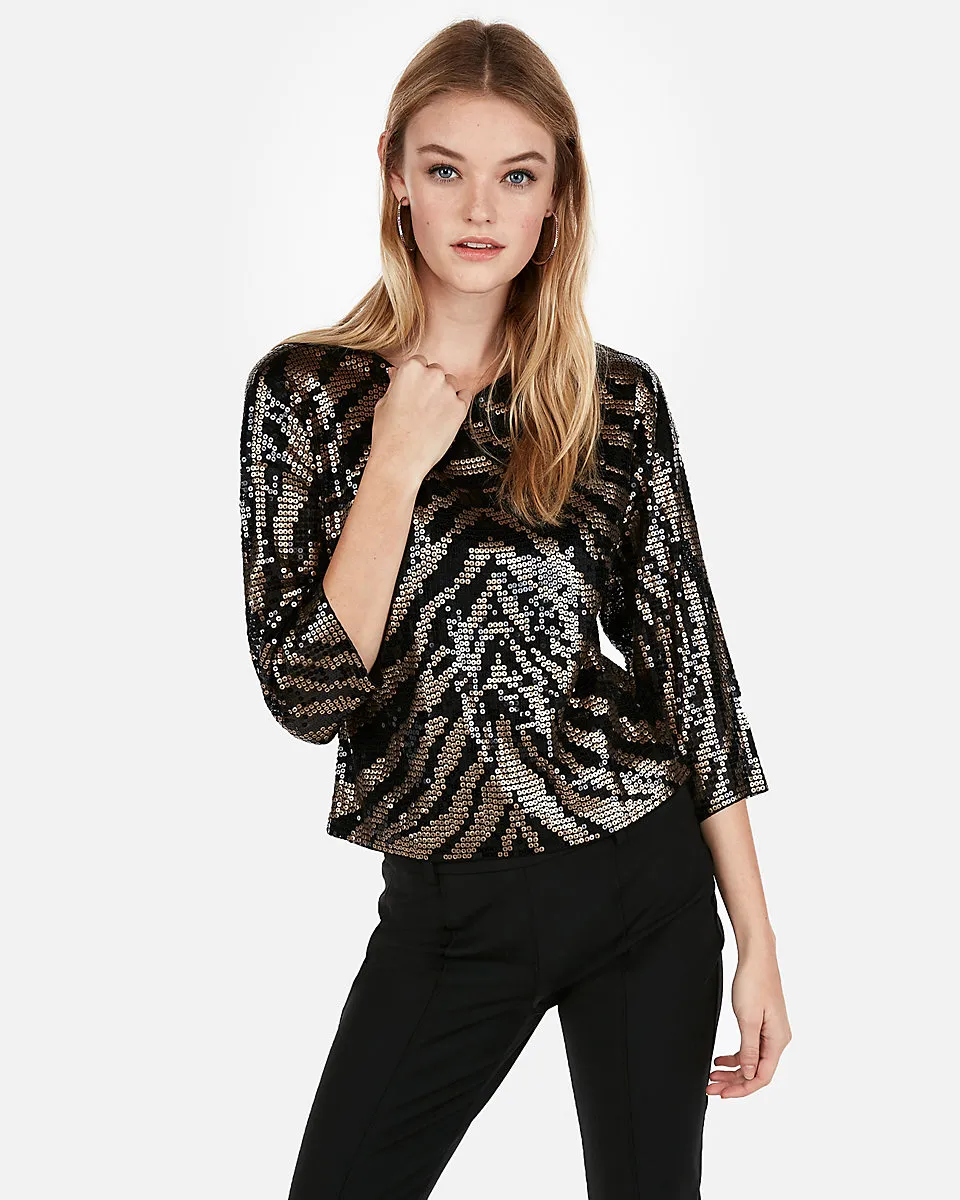 zebra print sequin top express sale