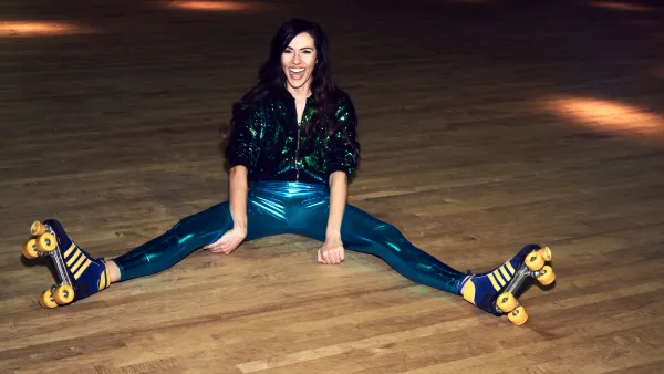 Woman having fun at roller disco